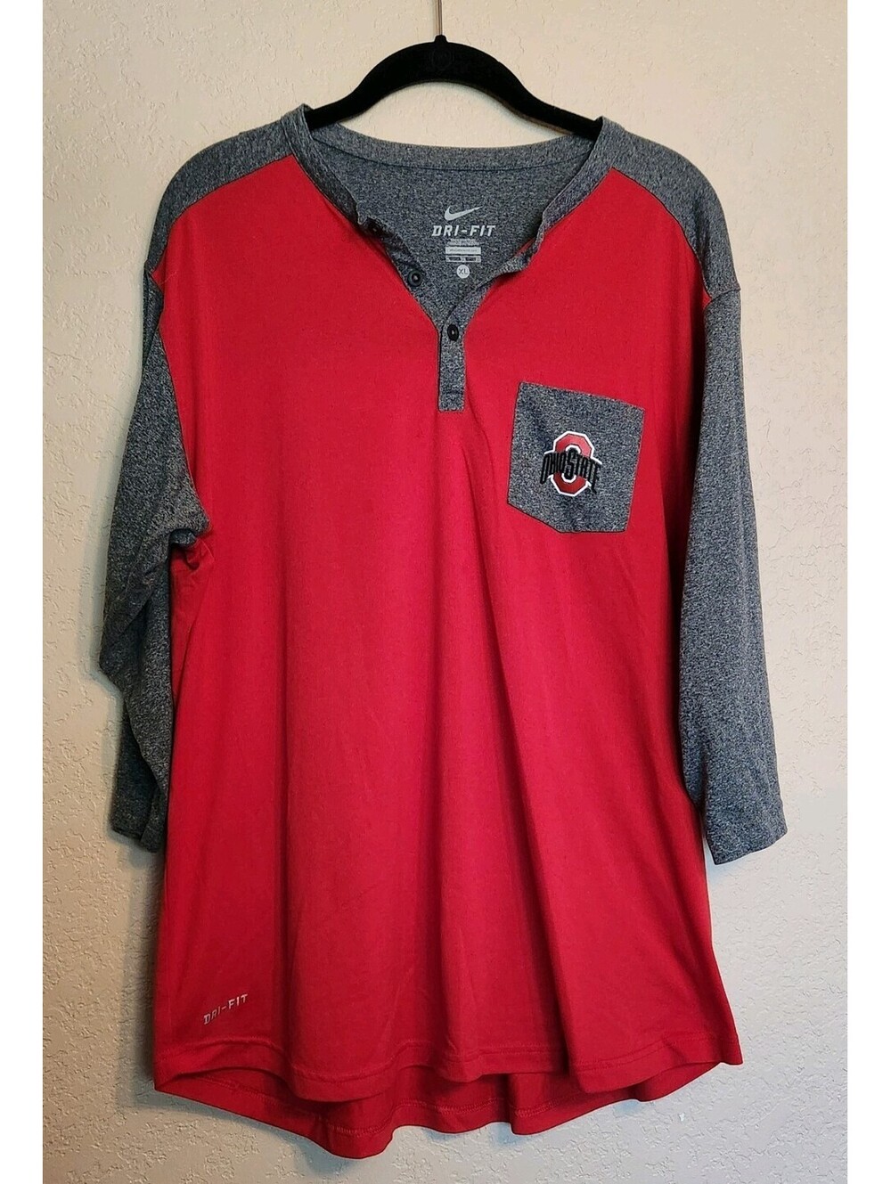 Ohio State Buckeyes Nike Dri-Fit 3/4 Sleeve Red W/ Gray Sleeves XL